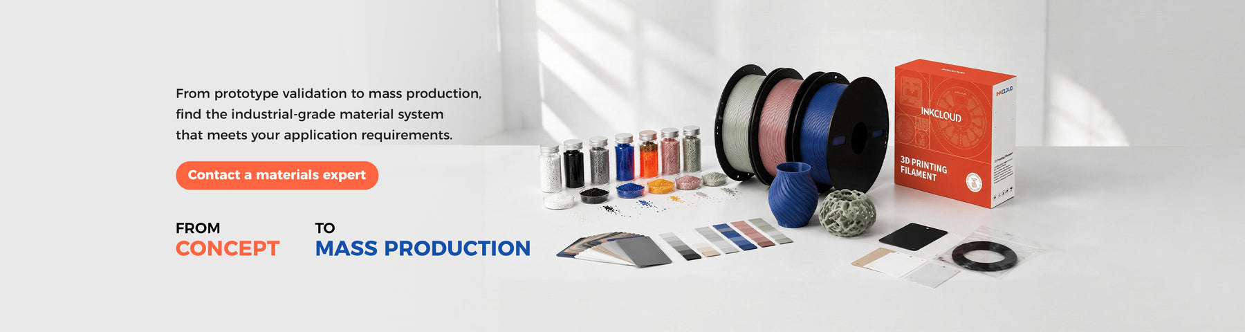 INKCLOUD 3D printing filament spools and packaging