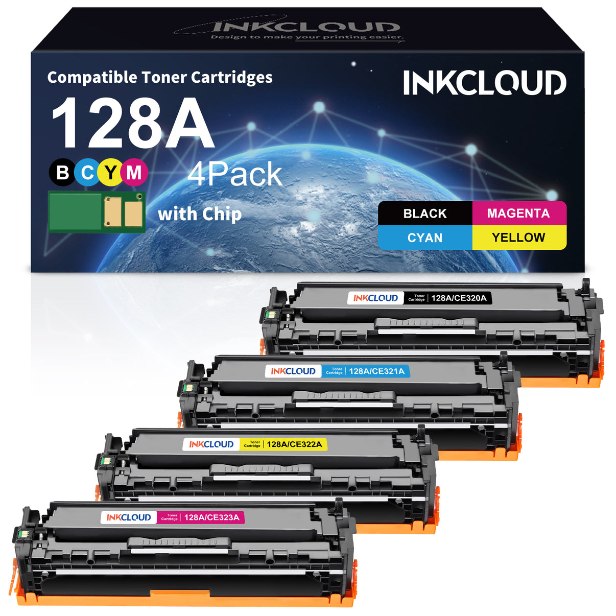 Compatible Toner Cartridges for HP 128A (CE320A/CE321A/CE322A/CE323A) | High Yield Black Laser Toner | INKCLOUD - INKCLOUD