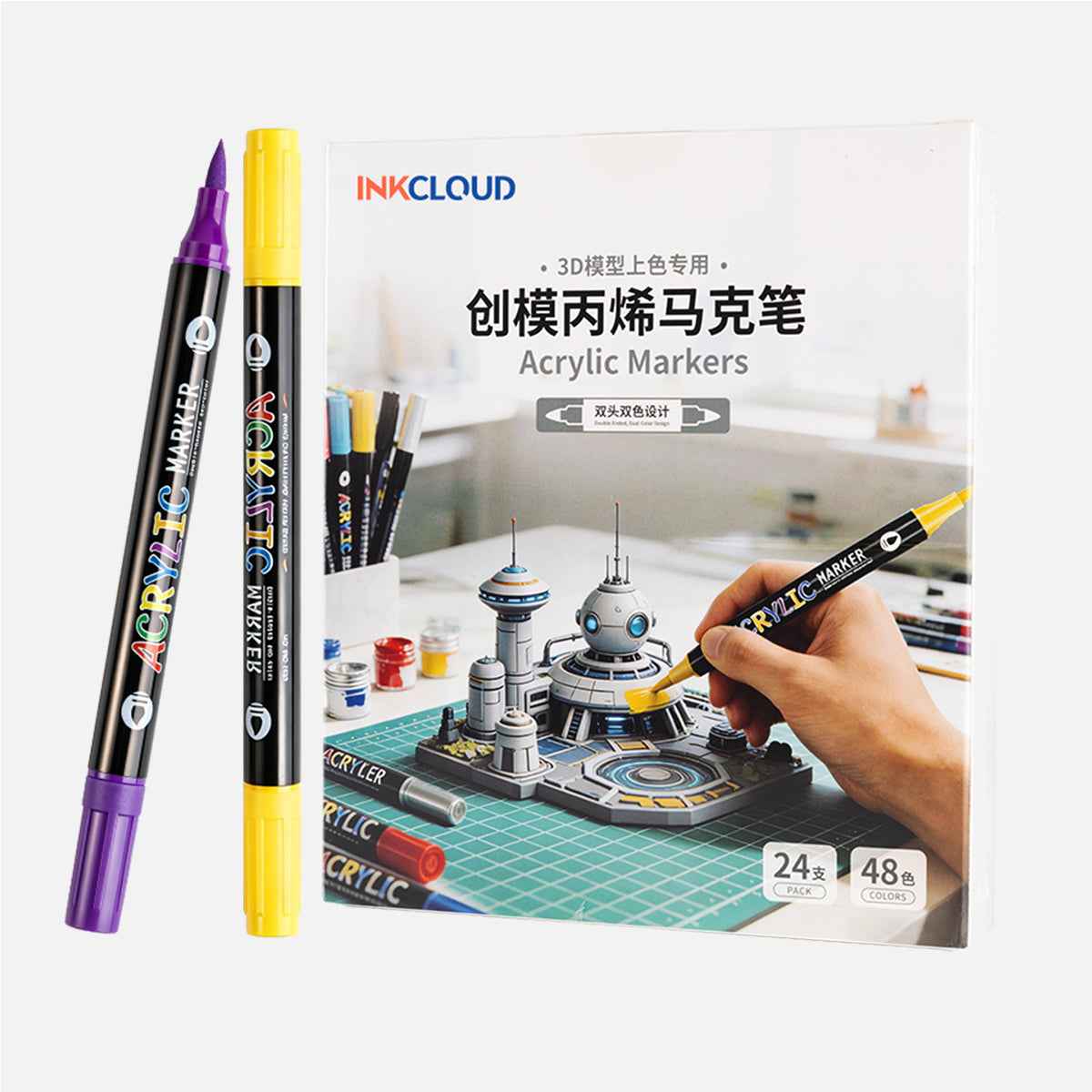 3D model painting pen set with 24 pens and 48 colors for coloring 3D printed models