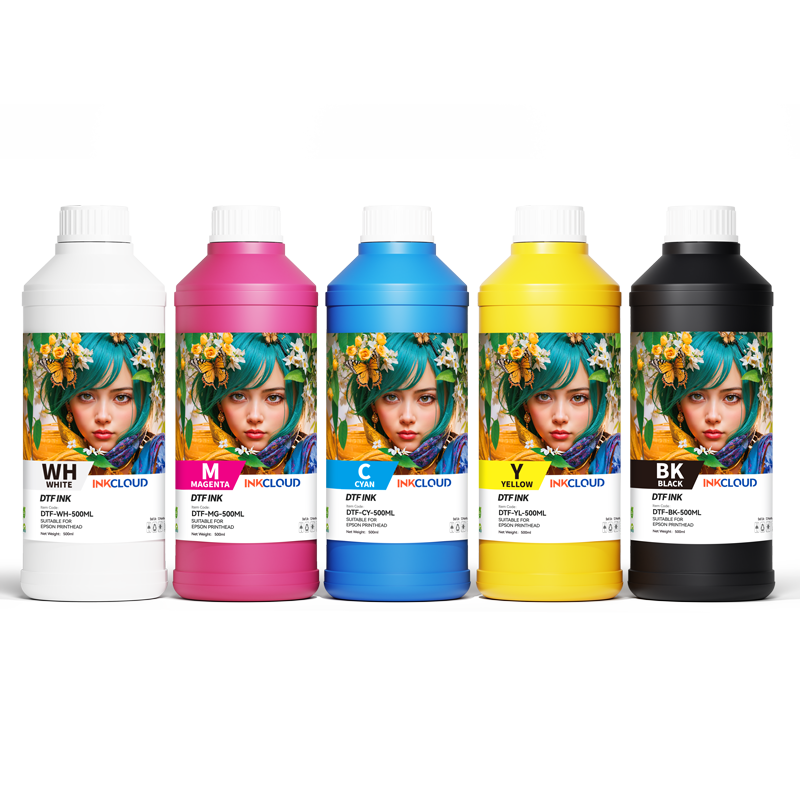 INKCLOUD Textile Pigment Ink for DTF Printing | High Color Density CMYK+White Ink | Water-based Pigment - INKCLOUD