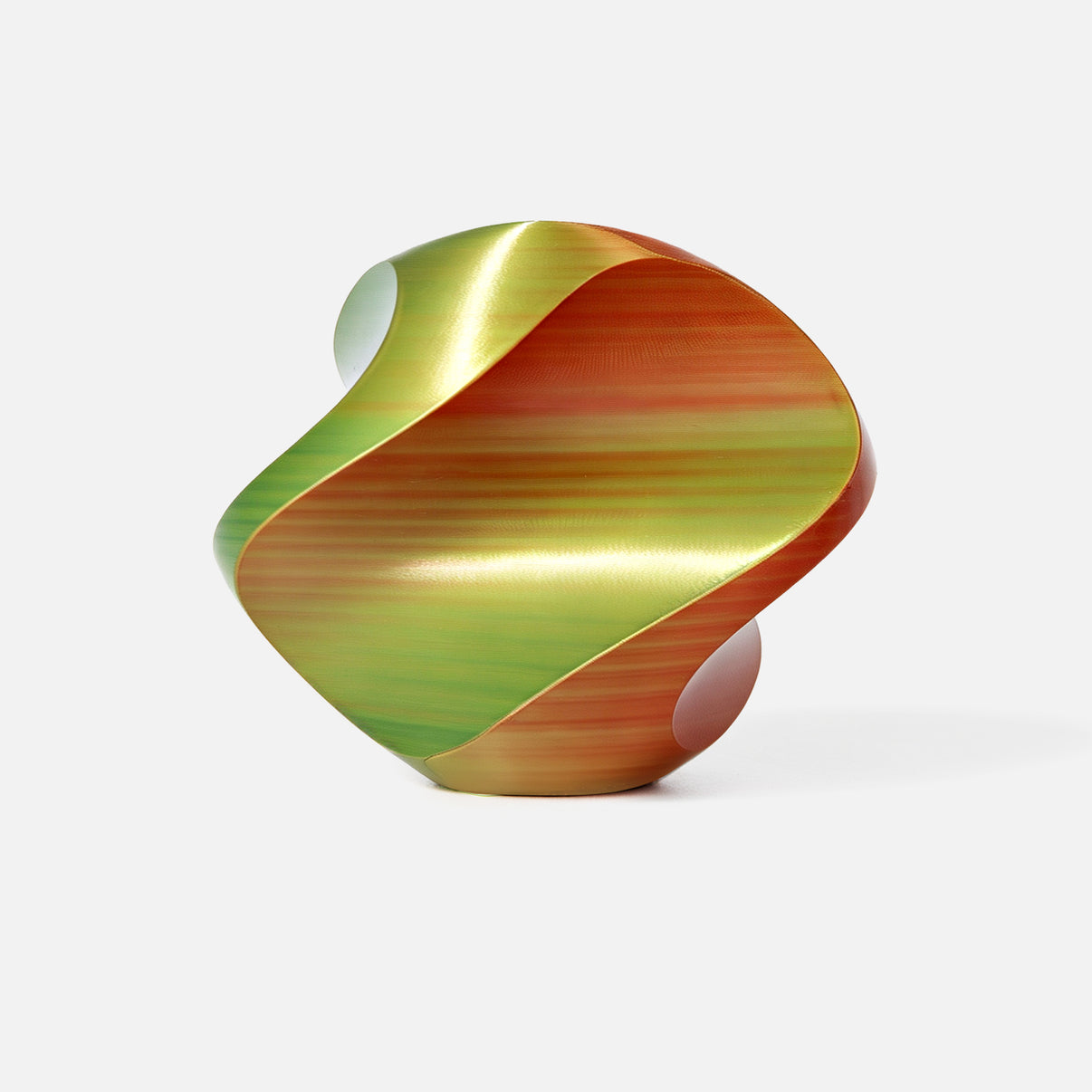 INKCLOUD PLA Silk Tri-Color 3D printer filament in Red-Yellow-Green, glossy three-color curved print sample on white