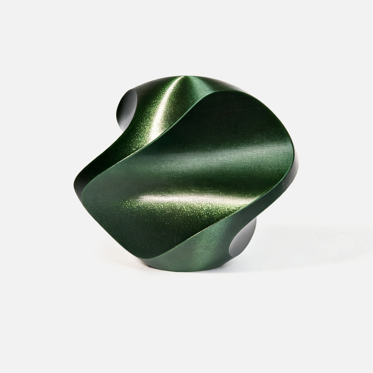 INKCLOUD PLA Galaxy 3D printer filament in Galaxy Green, shimmering galaxy-finish curved print sample on white